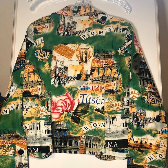 Women Vintage French Postcard print Jacket NWT Size M-L - Picture 4 of 11